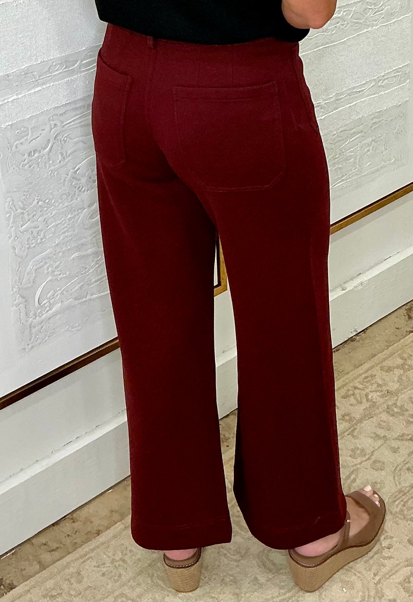 Burgundy Stretchy Wide Leg Pants