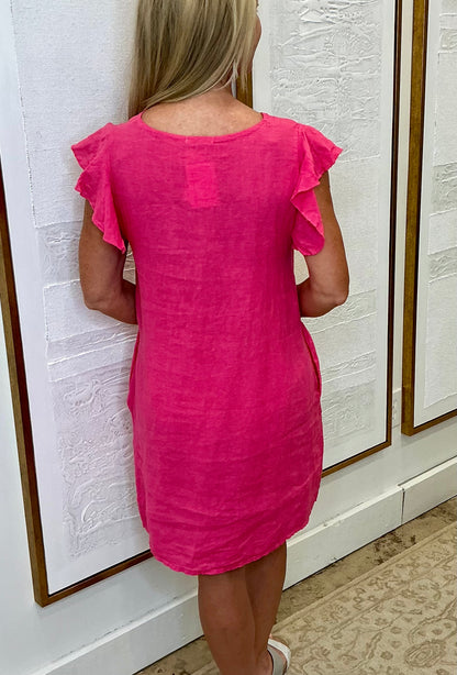 Fuschia Flutter Sleeve Dress