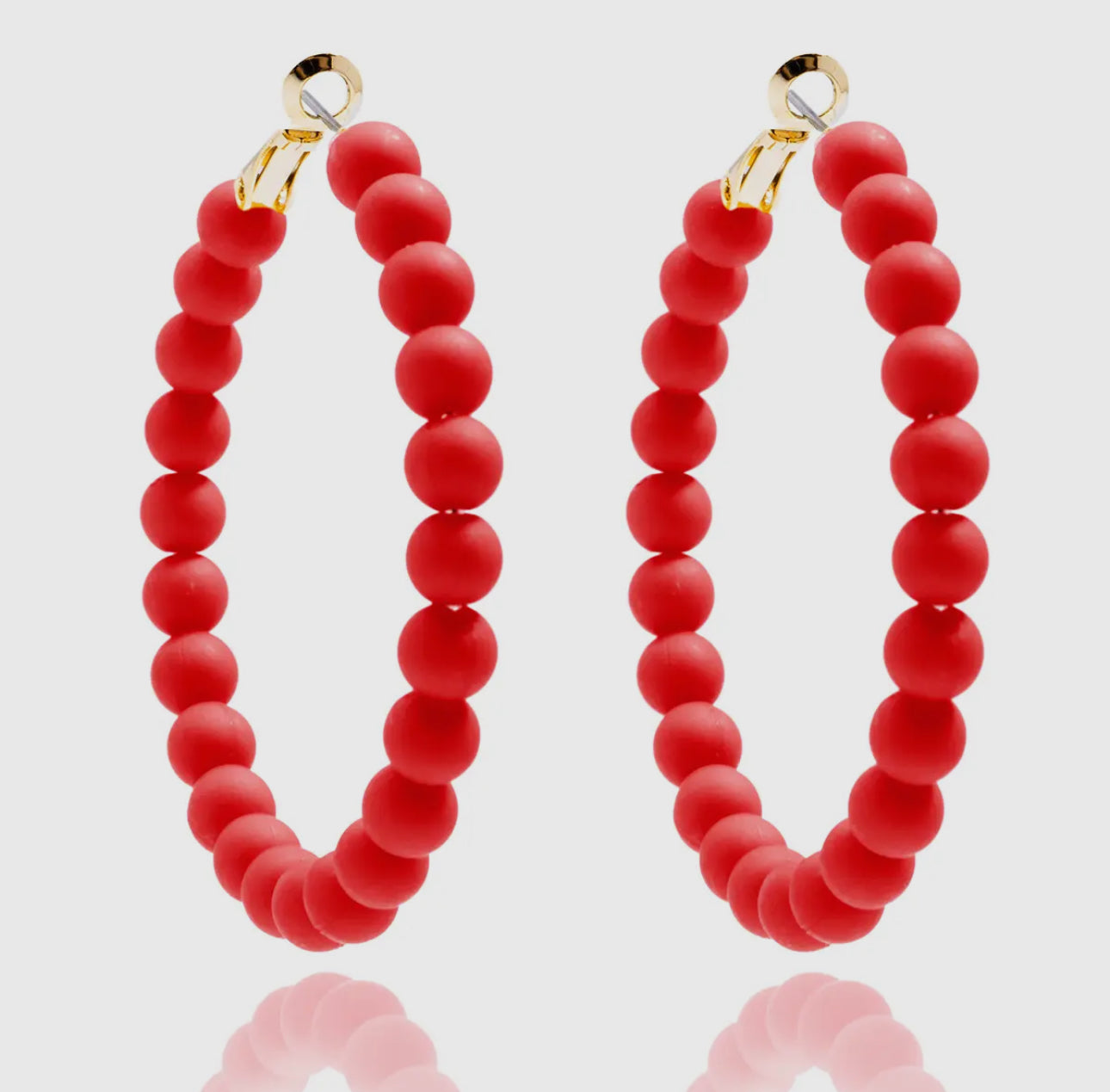 Matte Beaded Red Hoop Earrings