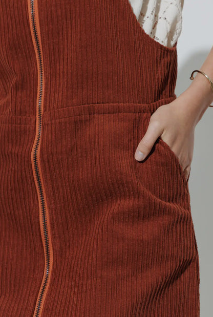 Corduroy Zip Up Mini Dress