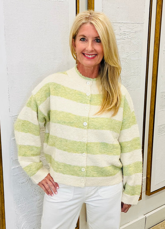 High Neck Stripe Cardigan
