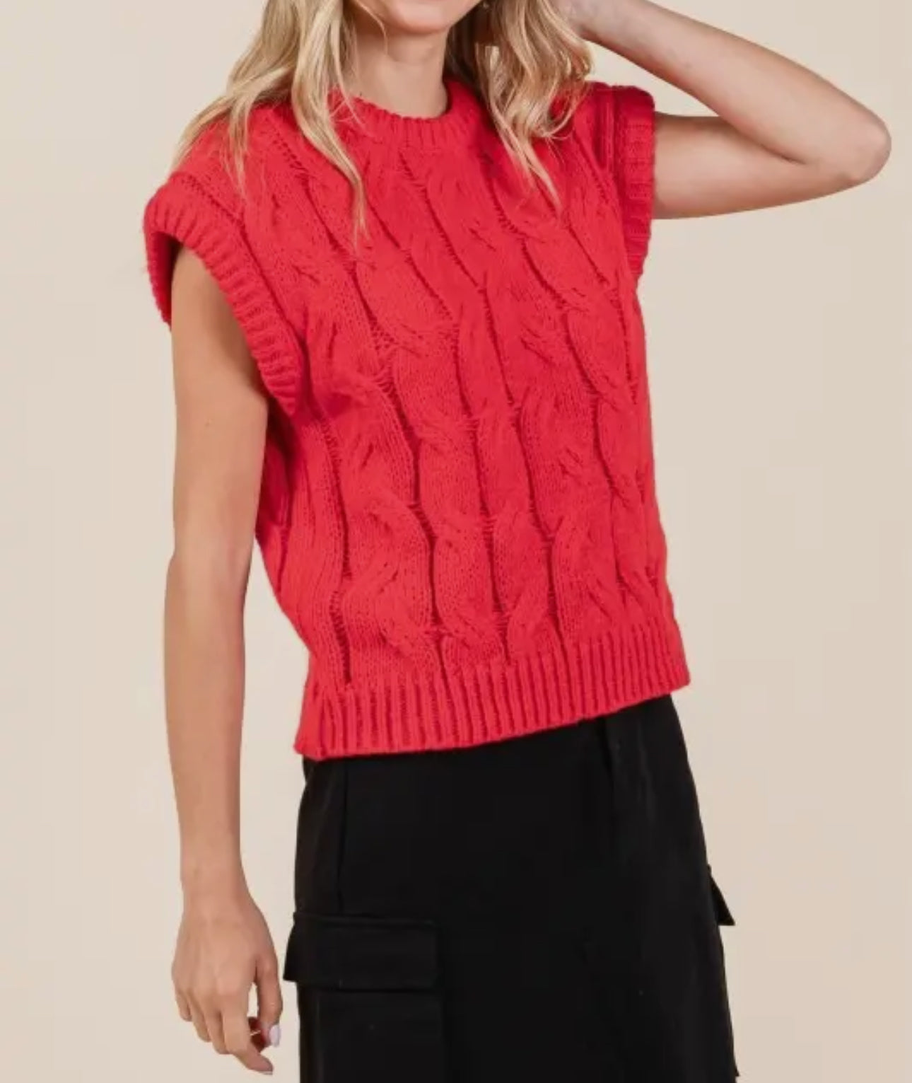 Plus Cable Knit Sweater/Red