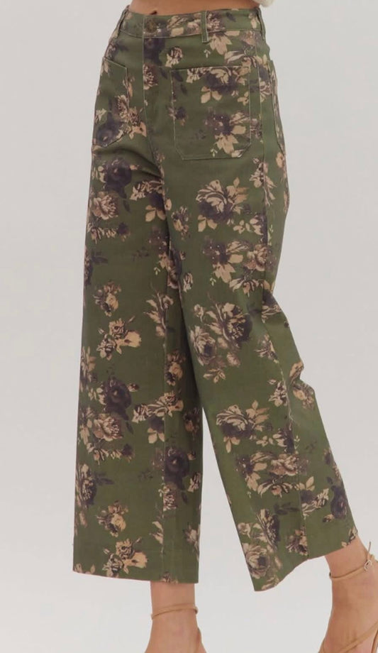 Olive Floral Pants