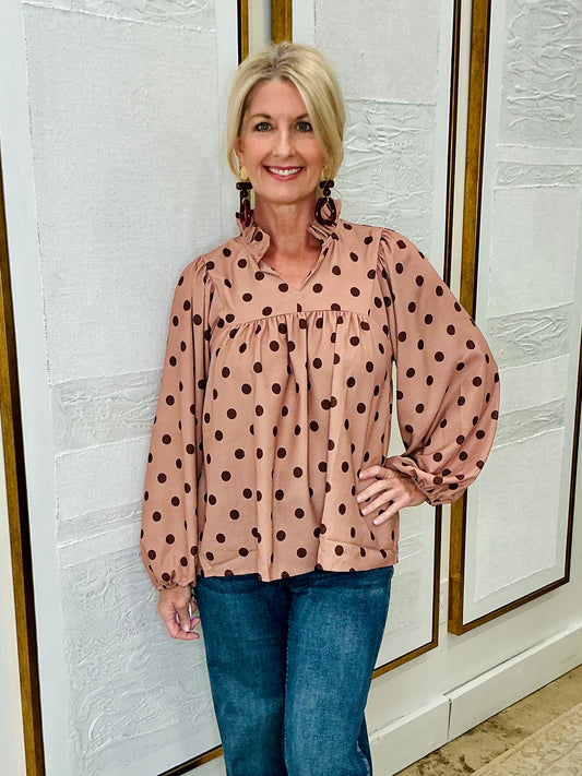 Light Brown Polka Dot Top