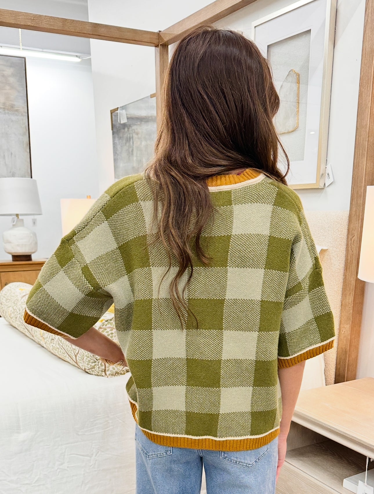 Gingham Olive Check Sweater