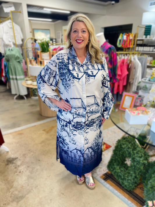 Plus Blue Toile Shirt Dress