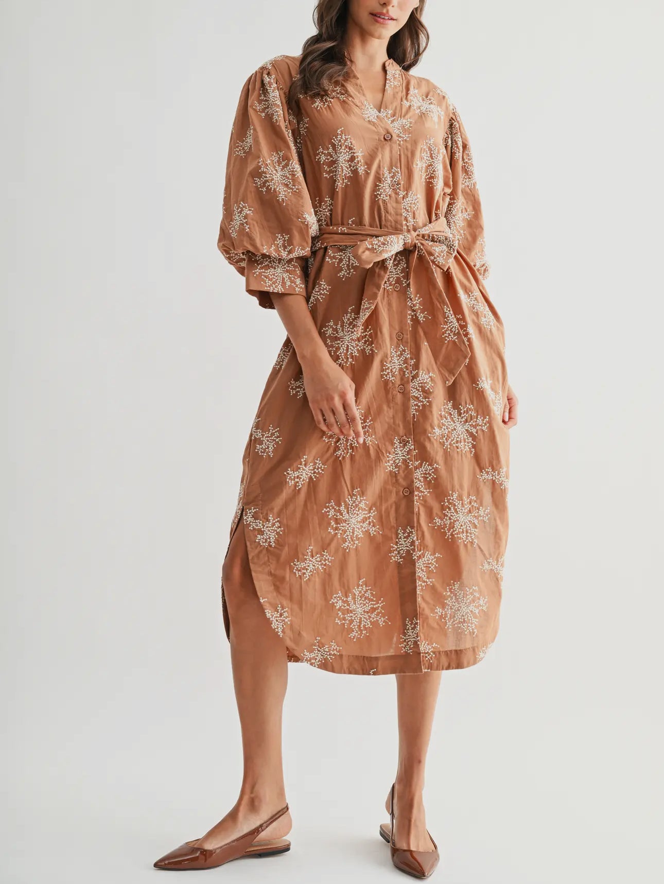 Embroidered Belted Dress