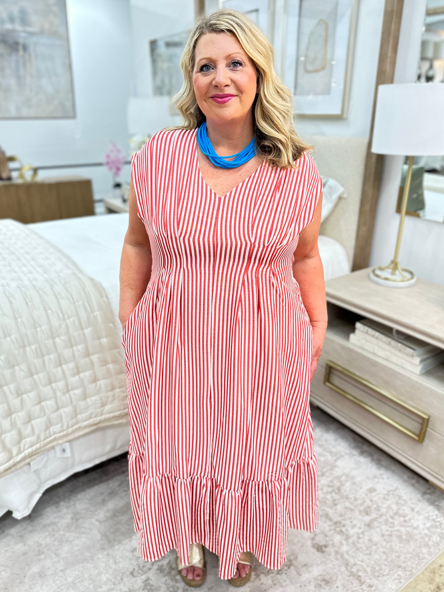 Red Plus Size Pleated Dress