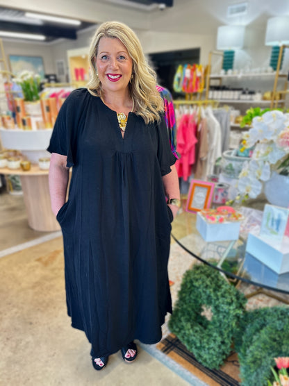Black Plus Size Notched Neck Dress