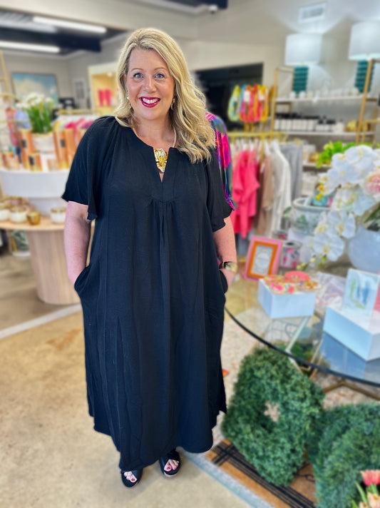 Black Plus Size Notched Neck Dress