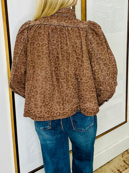 Leopard Jacket Gathered Sleeve Mocha
