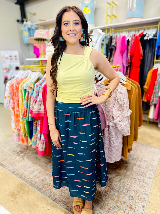 Blue Fish Print Skirt