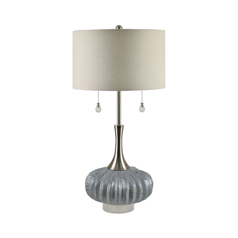 Double Pull Chain Table Lamp w/Blue Glass 35"h
