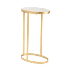 Gold Oval Side Table w/ Marble Top 25.5"h