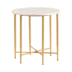 Round Gold Accent Table w/ Marble Top 25"h