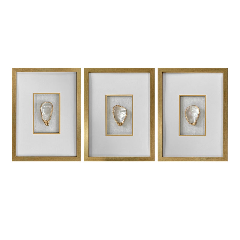 Gold Framed Oysters S/3 16"h x 12"w