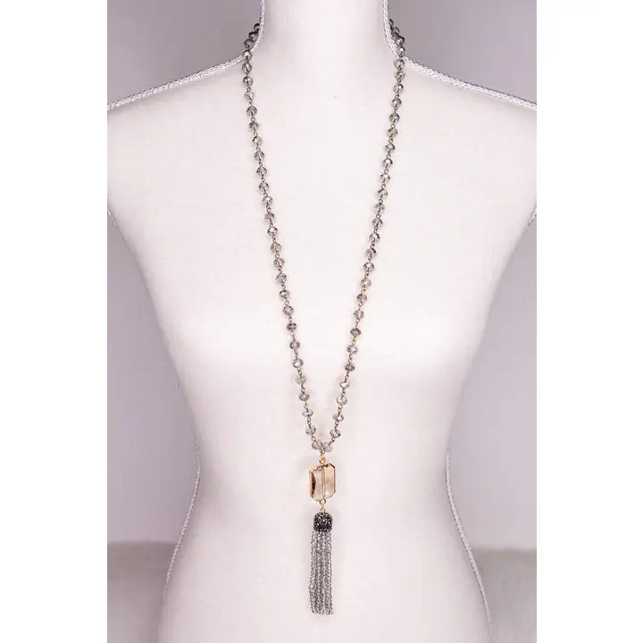 Crystal Beaded Necklace w/Tassel