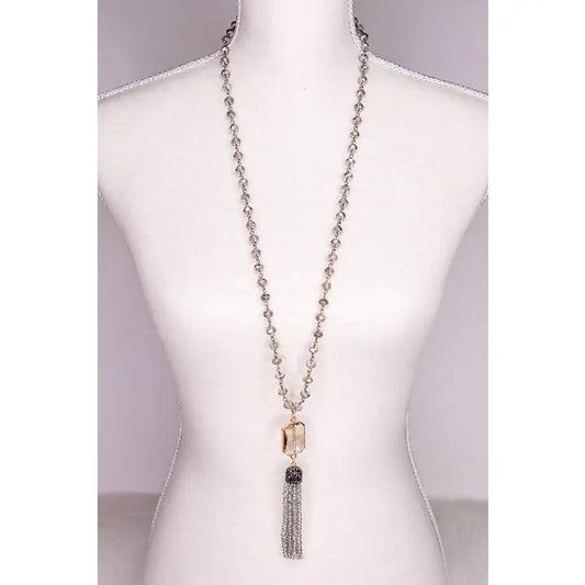 Crystal Beaded Necklace w/Tassel