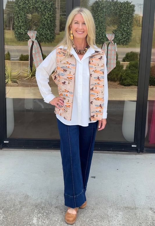 Quilted Horse Print Vest