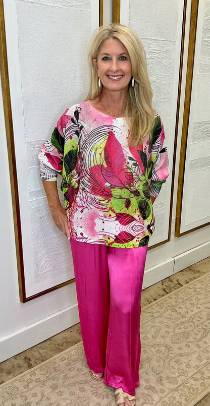 Hot Pink Satin Feel Pants - One Size