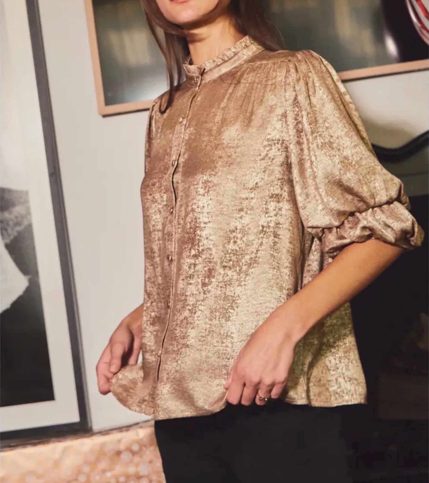Plus Shimmer Foiled Gold Shirt