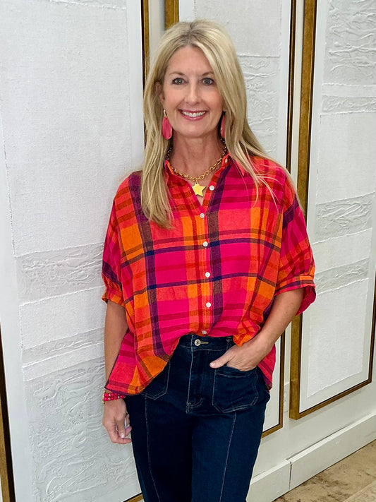 Fuchsia Vintage Plaid Top