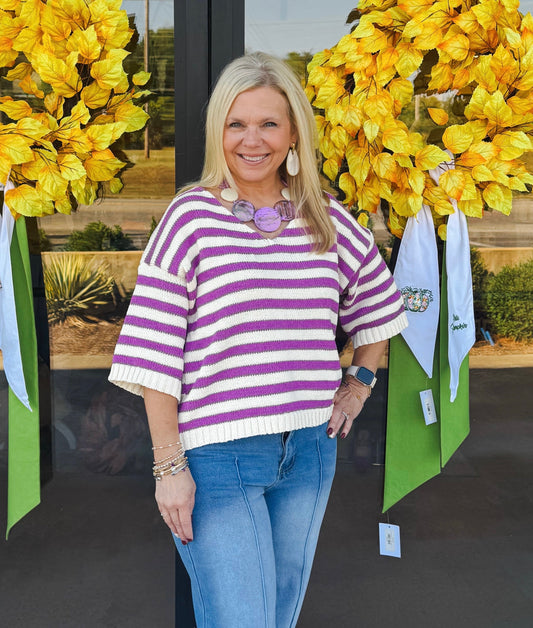 Purple Stripe Short Sleeve Top