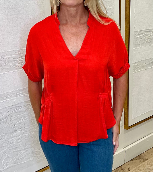 Oversized Red V-Neck Top