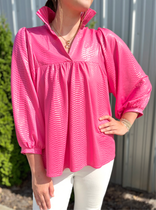 Hot Pink Ruffle Collar Top