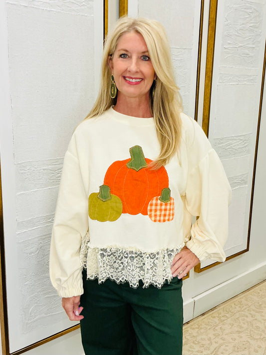 Pumpkin Lace Detail Top