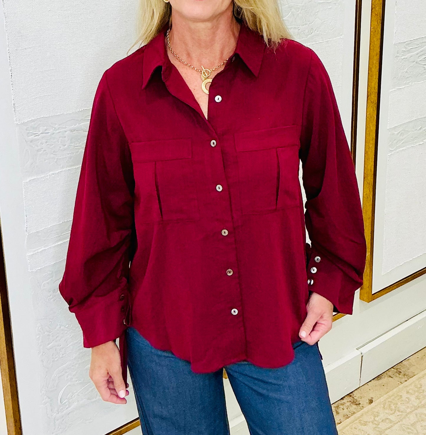 Merlot Button Up Long Sleeve Top