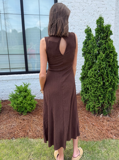 Sleeveless High Neck Brown Dress
