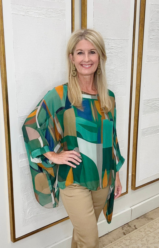 Green Abstract Print Top