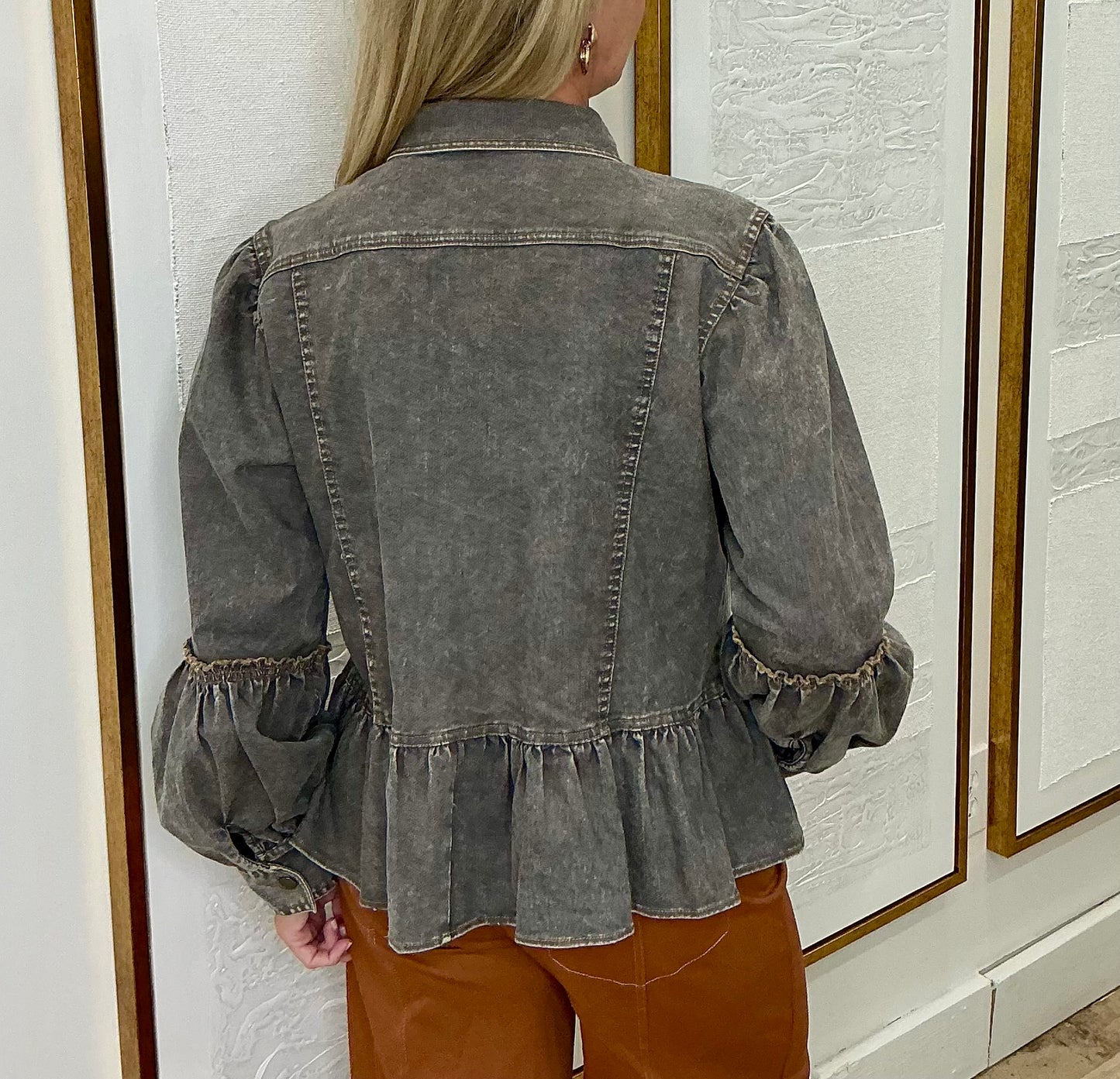 Ruffled Waist Denim Jacket