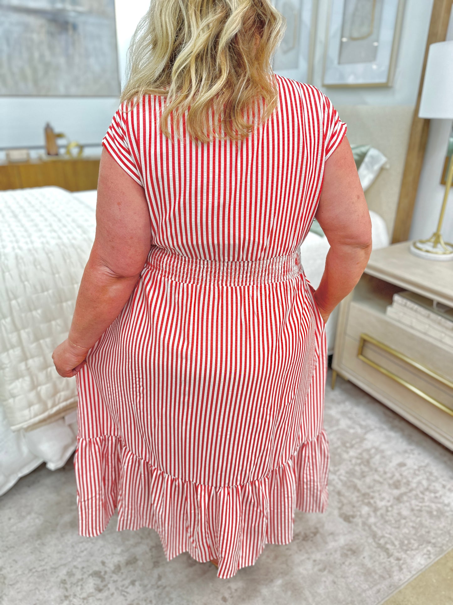 Red Plus Size Pleated Dress