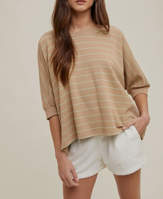 Striped Knit Top/Mocha & Mint