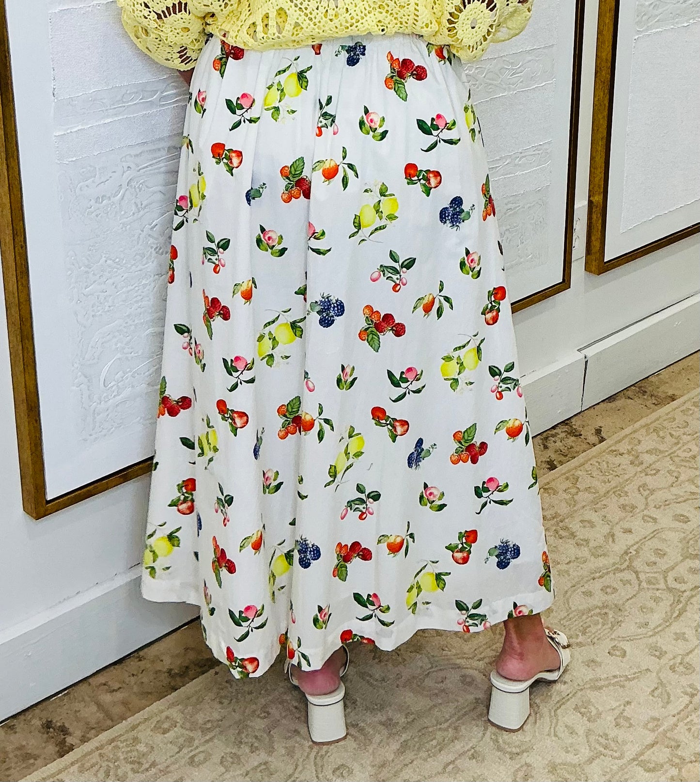 White Fruit Print Skirt
