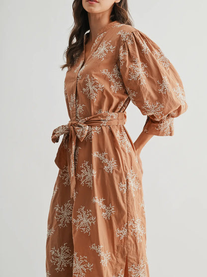Embroidered Belted Dress