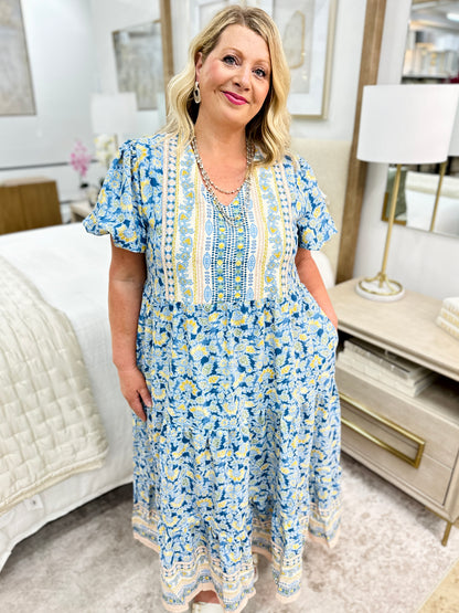 Blue Floral Plus Size Dress