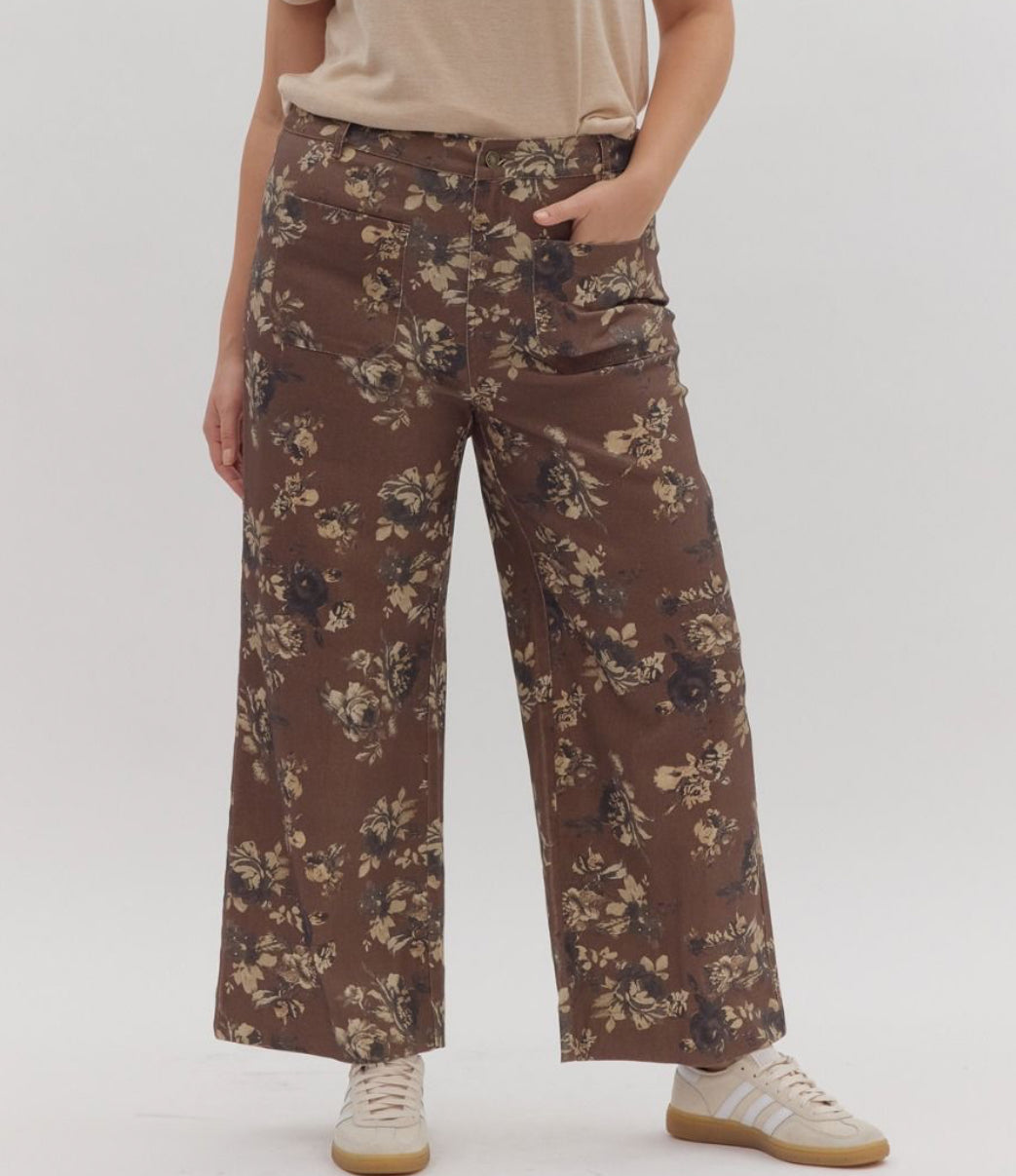 Plus Brown Floral Pants