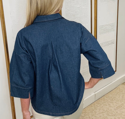 Denim Gold Button Detail Top
