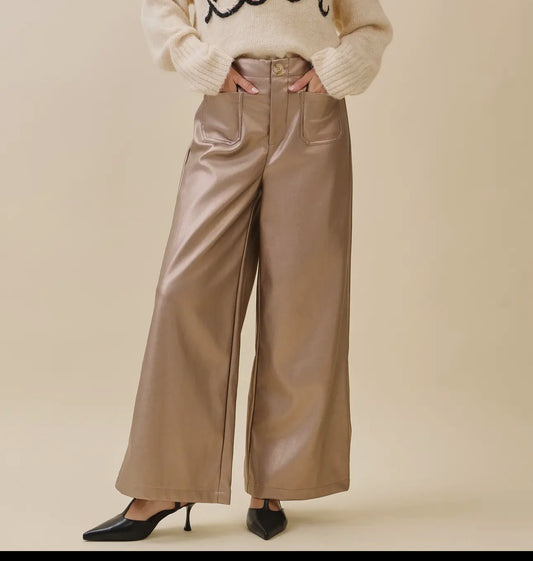 Metallic Faux Leather Pants