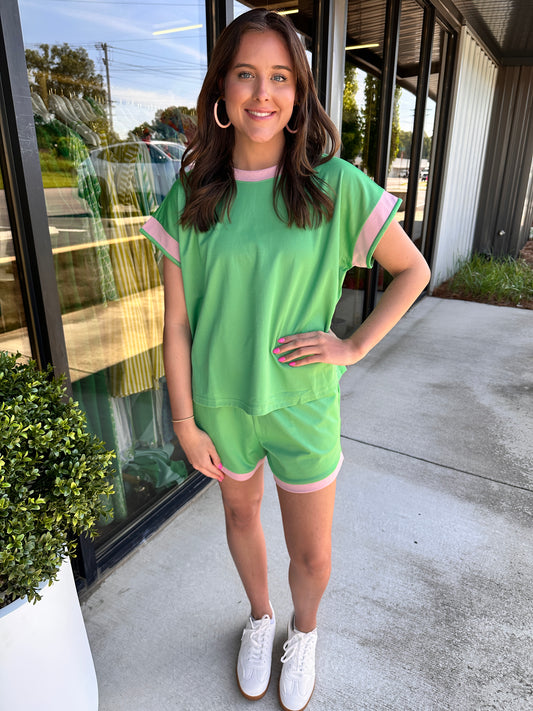 Green & Pink Scuba Short Set