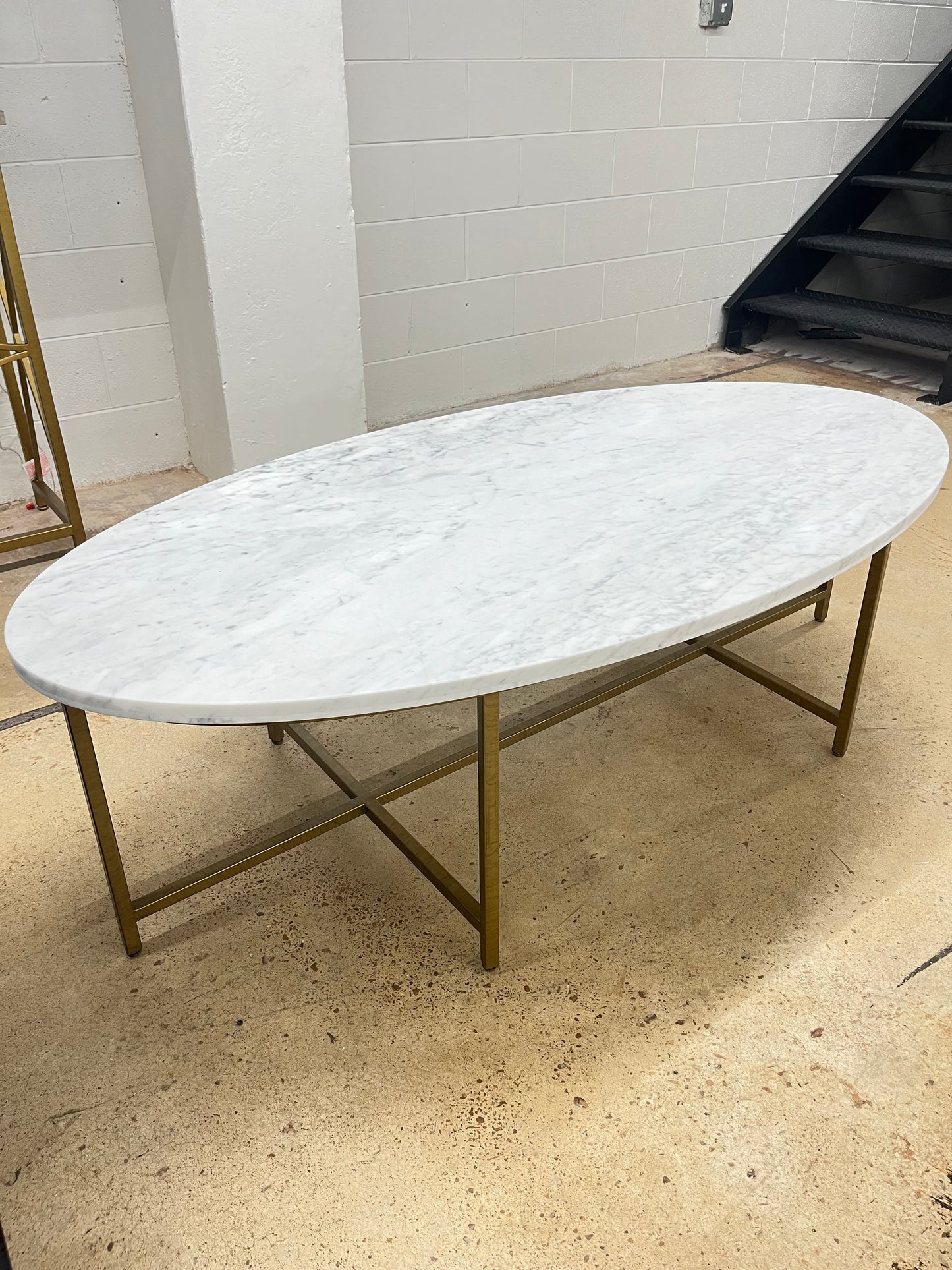 Oval Coffee Table w/Carrera Marble Top