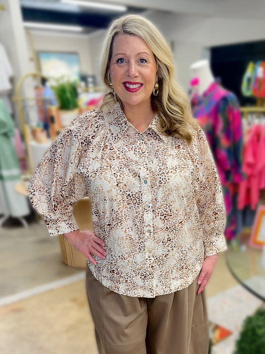 Plus Tan Animal Print Top