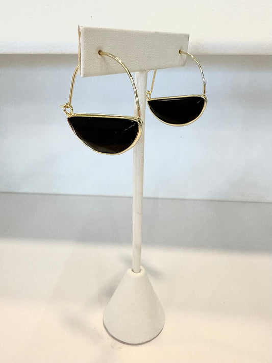 Black Stone Prism Hoop Earrings