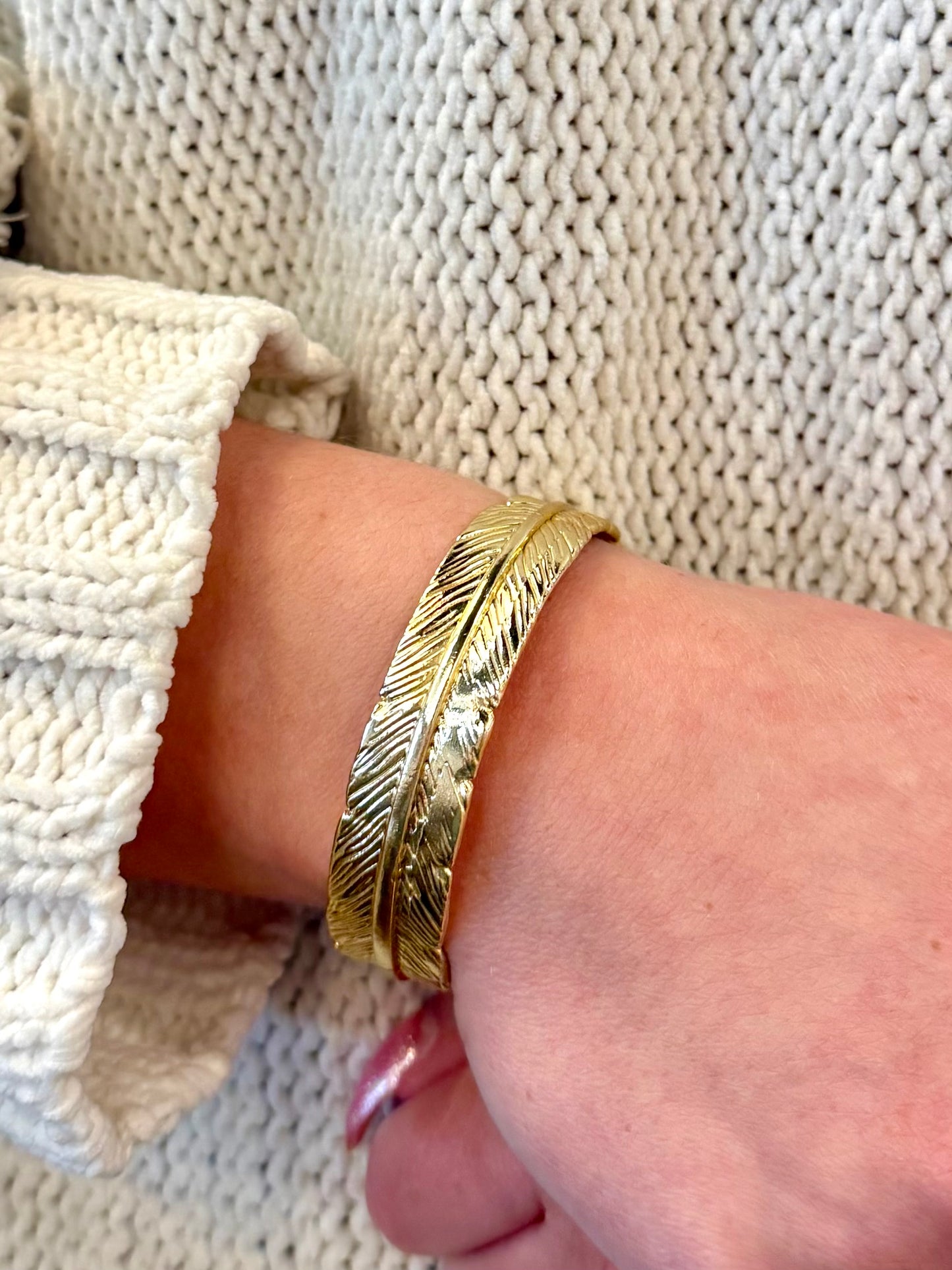 Gold Plated Feather Cuff Bracelet