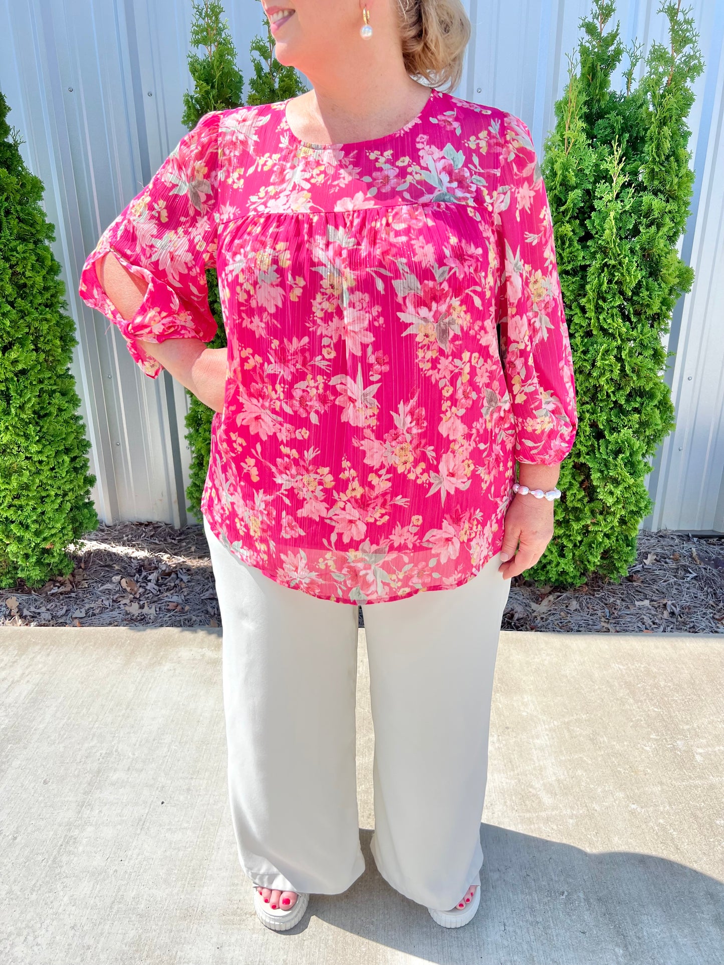 Pink Floral Shimmer Top