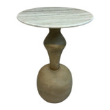 22" Wood & Marble Accent Table