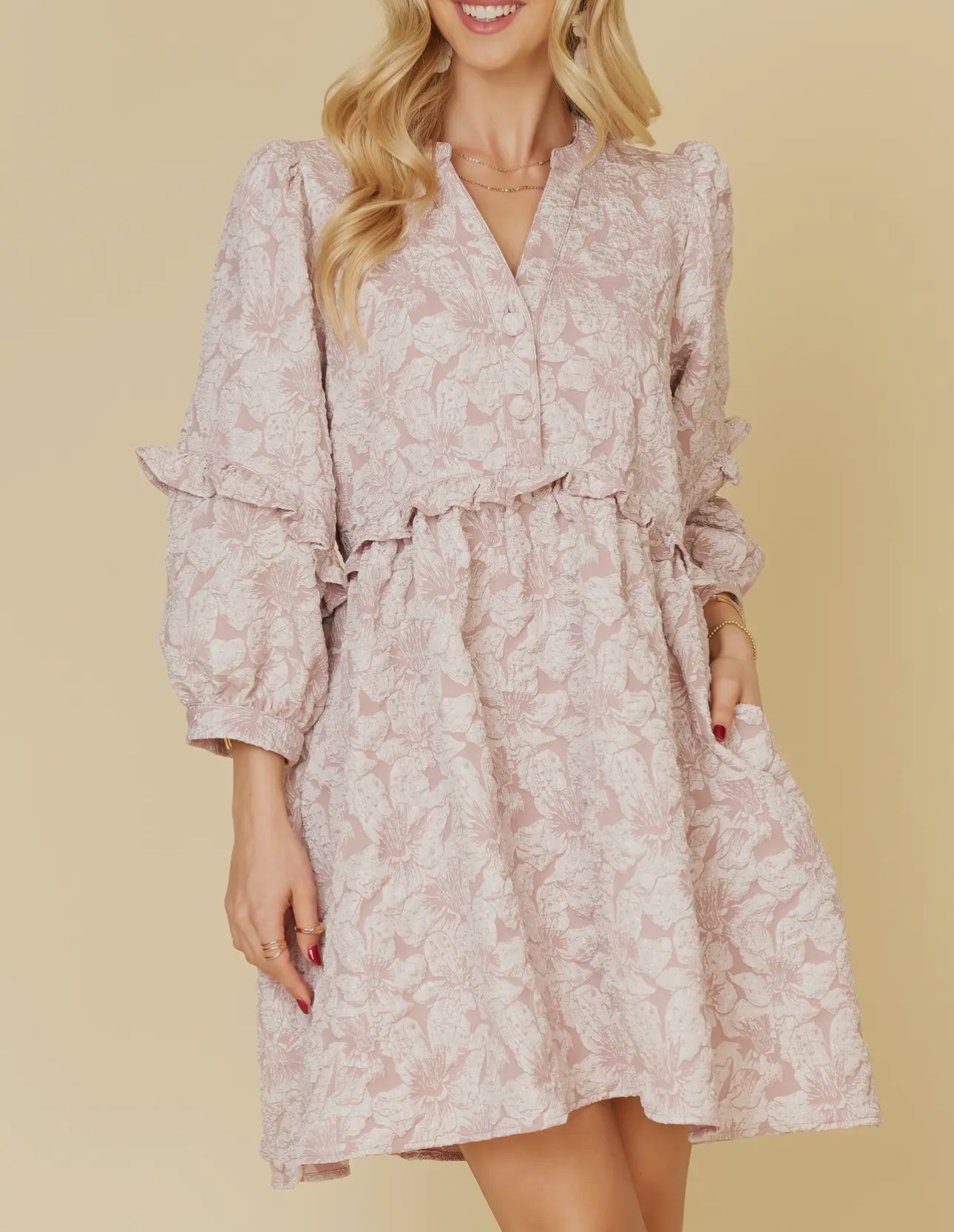 Jacquard baby Doll Dress/Dusty Pink